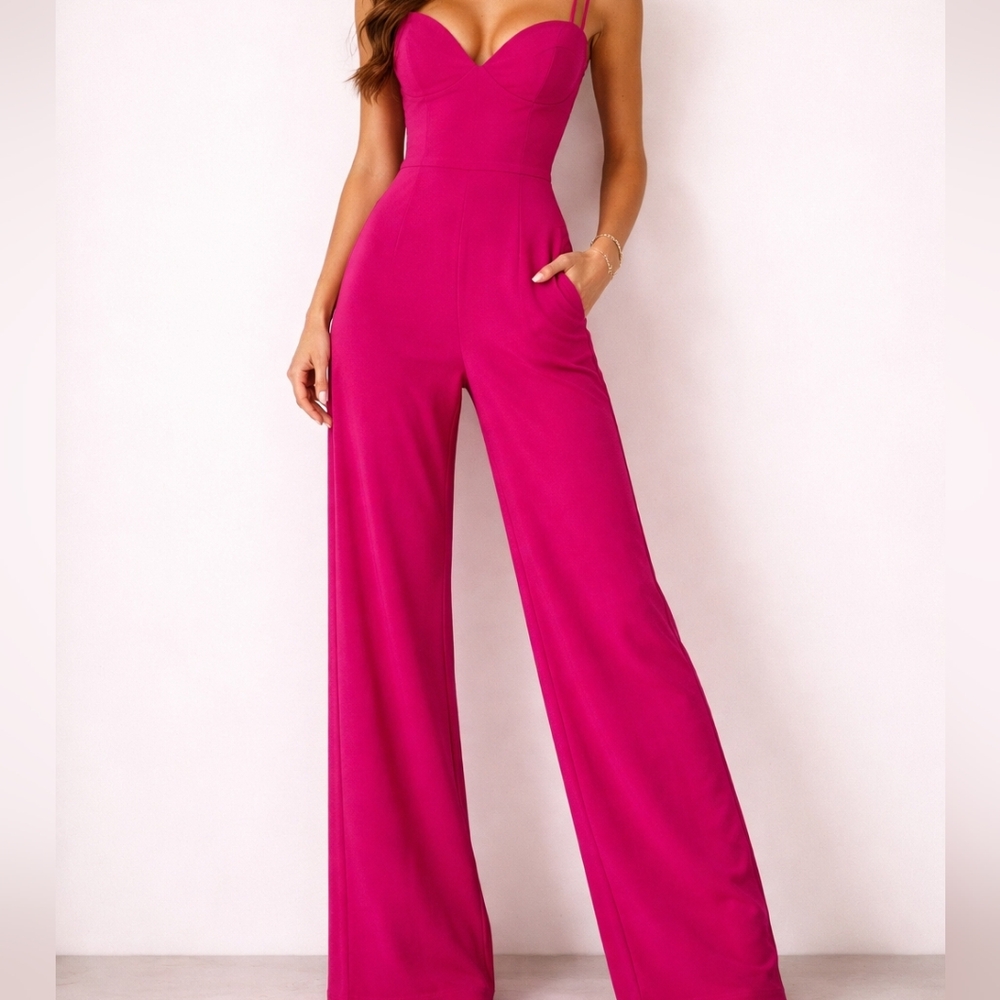Crystal Sky Fuchsia Wide Leg Jumpsuit Size S / Jumpsuit Fucsia Pierna Ancha Tall